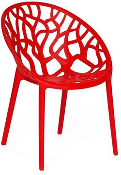Красный стул из высокопрочного пластика с древесным узором