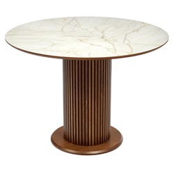Обеденный стол из натурального массива бука с круглой столешницей из австрийского МДФ и HPL. Цвет:кварцит/орех.