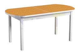 Овальный раздвижной стол из пластика. Цвет оранжевый.
