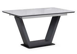Раздвижной стол со стеклянной столешницей. Цвет: ультра-белый глянцевый/черный.