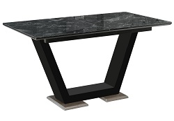 Раздвижной стол со стеклянной столешницей. Цвет: мрамор черный/черная шагрень/черный.