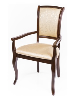 Кресло из дерева с обивкой тканью. Цвет тобакко/ткань золотистая.