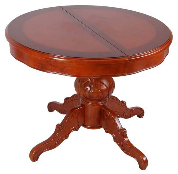 Стол деревянный круглый со стеклянной столешницей