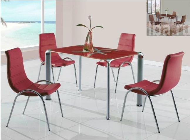 Стеклянный стол с красными ножками